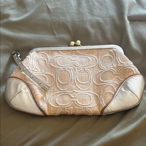 Coach Cream and Silver Wristlet Clutch